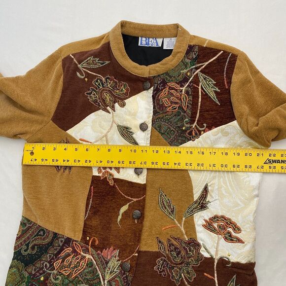 BFA Embroidered Patchwork Tapestry Jacket Womens 14 Brown Floral Grandma - Picture 7 of 11